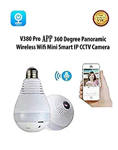 360° Panoramic Fisheye IP Wireless WiFi Security Light Bulb Camera LED Baby &Pet Camera with Motion Detection, Two Way Audio, Night Vision