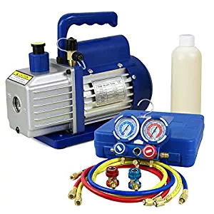 ZENY 3,5CFM Single-Stage 5 Pa Rotary Vane Economy Vacuum Pump 3 CFM 1/4HP Air Conditioner Refrigerant HVAC Air Tool R410a 1/4 Flare Inlet Port, Blue (3.5CFM Vacuum Pump + Manifold Gauge Set)