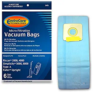 Riccar 2000, 4000 and Simplicity 5000, 6000 Type A Vacuum Bags Microfiltration with Closure - 6 Pack