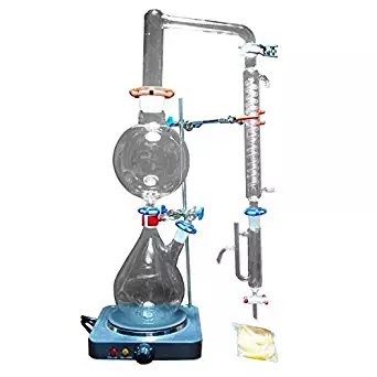 New 2000ml Lab Essential Oil Steam Distillation Apparatus Glassware Kits Water Distiller Purifier w/Hot Stove Graham Condenser S35 and 24/40 Joint