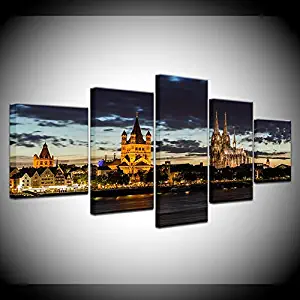 ZHFFYY Canvas Painting 5 Panel Skyline College San Bruno CA at Night 5 Pieces Wall Art Painting Modular Wallpapers Poster Print for Home Decor