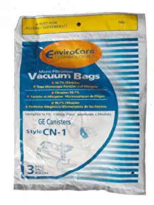 6 GE Canister CN1 CN-1 Vacuum Bags, White Westinghouse Home Cleaning System Vacuum Cleaners, 61980A, 6850, 6851, 6852, by GE