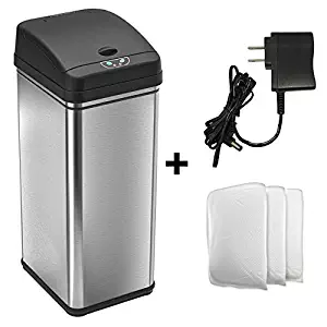 iTouchless Automatic Trash Can with AC Adapter and 4 Odor Filters, Big Lid Opening Touchless Sensor Kitchen Trash Bin, 13 Gallon, Stainless Steel