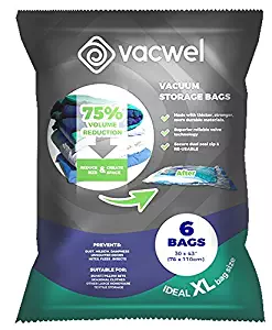 Vacwel Jumbo Vacuum Storage Bags for Clothes, Quilts, Pillows, Space Saver Size 43x30” Extra Strong (Pack of 6)