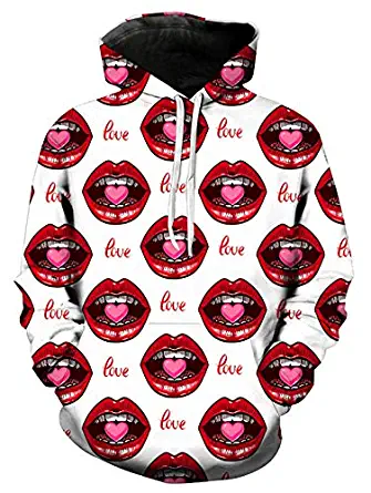 KCatsy Valentine's Day 3D Lips Print Pullover Hoodie