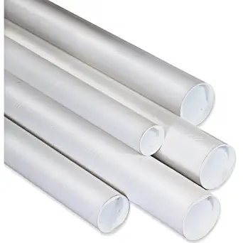 Aviditi P2006W Mailing Tubes with Caps, 2" x 6", White (Pack of 50)