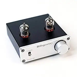 Dilvpoetry TUBE-01 Preamp 6J1 Vacuum Tube Amplifier Buffer Mini HiFi Preamplifier DC12V2A (Silver)