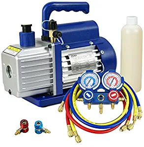 ZENY 3.5CFM Single-Stage Rotary Vane Vacuum Pump for HVAC/Auto AC Refrigerant Recharging w/ R134a AC A/C Manifold Gauge Set Combo