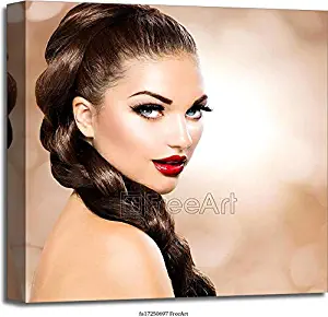 Hair Braid. Beautiful Woman with Healthy Long Brown Hair Gallery Wrapped Canvas Art (20in. x 20in.)