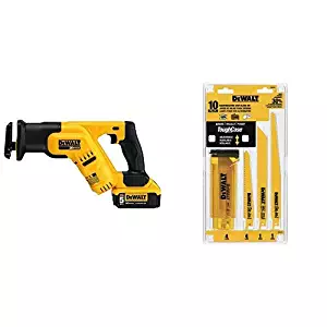 DEWALT DCS387P1 20-volt MAX Lithium Ion Compact Reciprocating Saw Kit with DEWALT DW4898 Bi-Metal Reciprocating Saw Blade Set with Case, 10-Piece