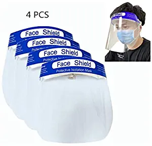 sanrense 4 PCS Safety Face Shield/Protective Isolation Full Mask, Anti-Fog Dust Lens Visor Cap Reusable Windproof Hat, Lightweight Sponge Transparent Adjustable Elastic Band For Men Women(Blue)