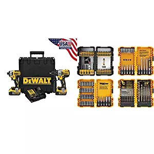DEWALT DCK299P2 20V MAX XR 5.0Ah Premium Cordless Hammerdrill & Impact Driver Combo Kit with DEWALT DWA2FTS100 Screwdriving and Drilling Set, 100 Piece