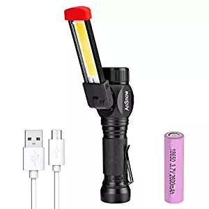 AnSnow COB Rechargeable LED Work Light, Flashlight High Lumens 7 Light Modes, Magnetic Base 360/180 Degree Adjustable Lighting Angles 18650 Battery Included for Camping, Outdoor, Hiking Gift