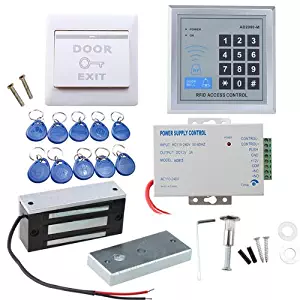 Door Access Control System, AGPtEK RFID Home Security Kit with 60kg 130LB Electromagnetic Lock, Power Supply, Proximity Door Entry keypad 10 Key Fobs EXIT Button