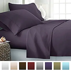 ienjoy Home Hotel Collection Luxury Soft Brushed Bed Sheet Set, Hypoallergenic, Deep Pocket, Queen, Purple