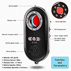 Eilimy Anti-Spy Hidden Camera Detector Infrared Portable Safesound Personal Alarm 3-in-1 Functionality Defense Emergency Alert with Mini LED Flashlight for Home Hotel Travel Suitcase Security Box