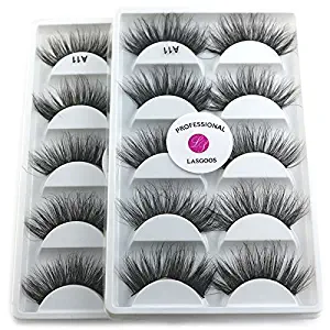 2Box/Lot 3D Real Mink False Eyelashes LASGOOS 100% Siberian Mink Fur Luxurious Fluffy Messy Cross Long 10 Pairs Fake Eye Lashes A11