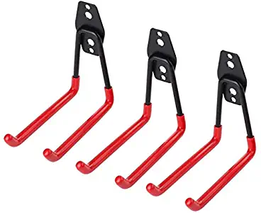 3pcs Wall Hooks for Hanging Ladder Hose Extension Cord Shovel Bike Chair Garden Tools, [Upgrade Version] Garage Hanger Organizers and Storage with Longer Screws Included and Anti Slip Rubber