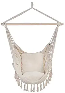 N&M Products Patio Watcher Hammock Chair Hanging Rope Swing Seat with 2 Cushions and Hardware Kits, Perfect for Indoor, Outdoor, Home, Bedroom, Patio, Yard，Deck, Garden