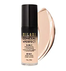 Milani Conceal + Perfect 2-in-1 Foundation + Concealer - Nude Ivory (1 Fl. Oz.) Cruelty-Free Liquid Foundation - Cover Under-Eye Circles, Blemishes & Skin Discoloration for a Flawless Complexion