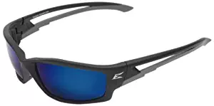 Edge Eyewear TSKAP218 Kazbek Polarized Safety Glasses, Black with Aqua Precision Blue Mirror Lens