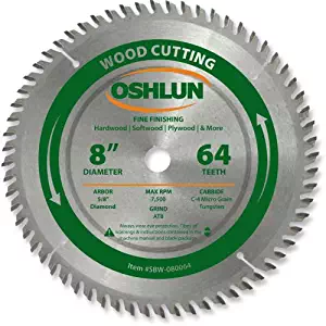 Oshlun SBW-080064 8-Inch 64 Tooth ATB Fine Finishing Saw Blade with 5/8-Inch Arbor (Diamond Knockout)