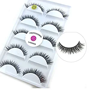 3D Real Mink False Eyelashes LASGOOS 100% Siberian Mink Fur Cruelty-free Luxurious Natural Short Cross Winged Fake Eye Lashes Makeup 5 Pairs/Box L011-5