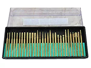 TEMO 30 pcs TITANIUM Diamond Coated Burrs Glass Drill Bit Grit 120 Medium with 1/8 inch (3mm) Shank for Dremel and Rotary Tools