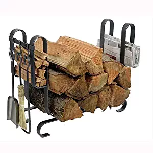 Enclume Large Modern Log Rack with Fireplace Tools, Hammered Steel