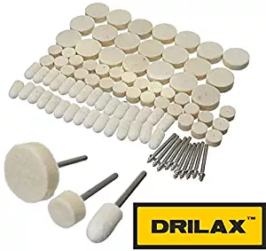DRILAX 88 Pcs Wool Felt Polishing Buffing Waxing Pad and Head Wheel Set Conical Point and Mandrel Kit Fit Dremel Wen Rotary Tools