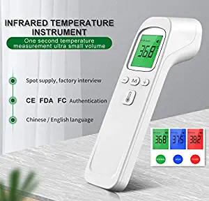 Infrared Forehead Digital Thermometer Gun, Non Contact Thermometerwith 3 Colors Backlight Display for Baby and Adults, Indoor and Outdoor