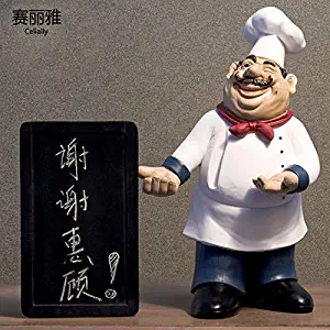 ZAMTAC Height 40cm Resin Kitchen Chef Figurine Cake Bakery Chef Miniature Message Board Cook Statue Home Kitchen Restaurant Bar Cafe