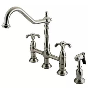 Kingston Brass KS1278TXBS French Country 8-Inch Centerset Kitchen Faucet with Brass Sprayer, Satin Nickel