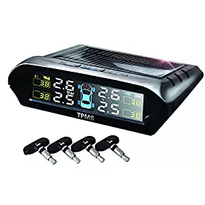 Meirun DIY Auto Tpms Tire Pressure Monitor System,Solar Power Wireless LCD Display Digital Tpms System,Tire Pressure Gauge with 4 Internal Sensors for Home Car