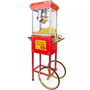 FunTime Sideshow Popper 8-Ounce Hot Oil Popcorn Machine with Cart, Red/Gold