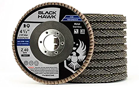 BHA Grinding and Sanding Flap Discs T27, 4-1/2" x 7/8", 40 Grit - 10 Pack