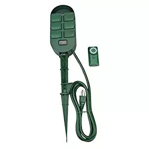 Woods 59785WD 6-Outlet Yard Stake Timer With Photocell And Wireless Remote Control (Green)