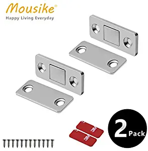 Mousike Magnetic Door Catch Ultra Thin Cabinet Magnets Stainless Steel Drawer Magnet Catch for Sliding Door Closure Kitchen Cabinet Cupboard Closet Closer (2 Pack)