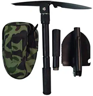 Folding Shovel 16'' Military Portable and Pickax Multipurpose Tool with Tactical Waist Carrying Pouch for Outdoor Survival,Camping, Hiking, Backpacking,Gardening, Entrenching Tool