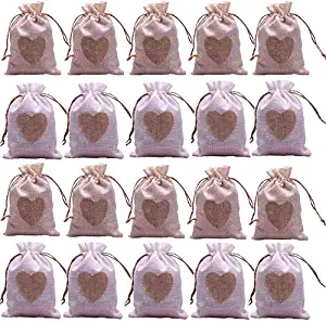 IBLUE 20 Pack Linen Gift Bags Drawstring 3.7x5.7 Inch Candy Wedding Favor Bags Burlap Jewelry Pouches for Party Bridal Shower Birthday Sachets P005