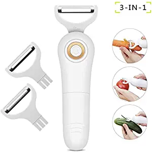 PowerGiant Electric Vegetable Peeler Handheld Julienne Peeler Slicer 3-in-1 Set Vegetable Tool for Kitchen Stainless steel Fruit Apple Carrot Potato Peeler White