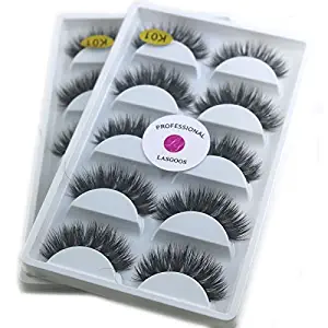 2Box/Lot 3D Real Mink False Eyelashes LASGOOS Siberian Luxurious Natural Cross Thick Long 10 Pairs Fake Eye Lashes K01