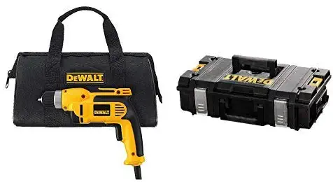 DEWALT DWD110K 8.0 Amp 3/8-Inch VSR Pistol Grip Drill Kit with Keyless Chuck with DEWALT DWST08201 Tough System Case, Small