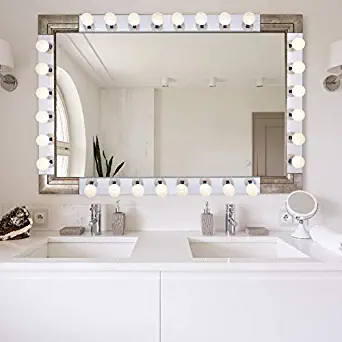 Dysmio Lighting Four Light Vanity Strip - Hollywood Style Mirror Fixture with Chrome Plates – Salon-Grade Accessories for Bedroom, Bathroom, Dressing Room, Makeup Studio - 24 x 4.25 Inches