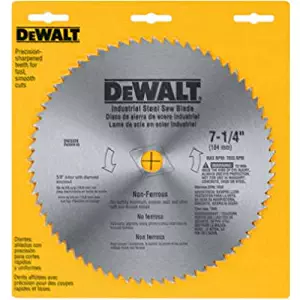 DEWALT DW3329 7-1/4-Inch 68 Tooth Steel Non-Ferrous Metal Cutting Saw Blade with 5/8-Inch and Diamond Knockout Arbor