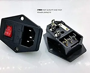 Oxilux Power Inlet Module Plug Male Socket with Rocker Switch 10A Fuse 3 Pin 250V 10A IEC320 C14 for Computer and Home Appliance Power Accessory 2 PCS
