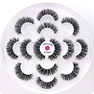 Mink False Eyelashes Extension LASGOOS 3D Luxurious Cross Thick 15mm Long Drama Fake Eye Lashes Eye Makeup 7 Pairs/Box K11