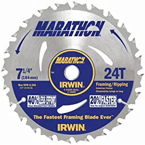 IRWIN Tools MARATHON Carbide Corded Circular Saw Blade, 7 1/4-inch, 24T (24030)