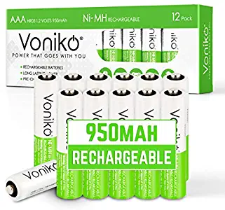 VONIKO Rechargeable Battery AAA 12 Pack – Pre-Charged Ni-MH Rechargeable Batteries – HR03 AAA High Capacity Ultimate Lifespan