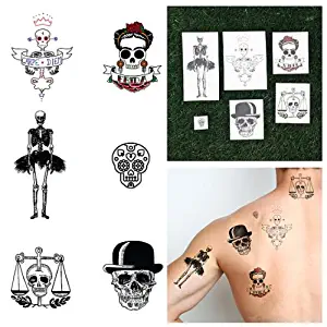 Tattify Dia De Los Muertos Temporary Tattoos - To Die For (Complete Set of 12 Tattoos - 2 of each Styles) - Individual Styles Available Temporary Tattoos